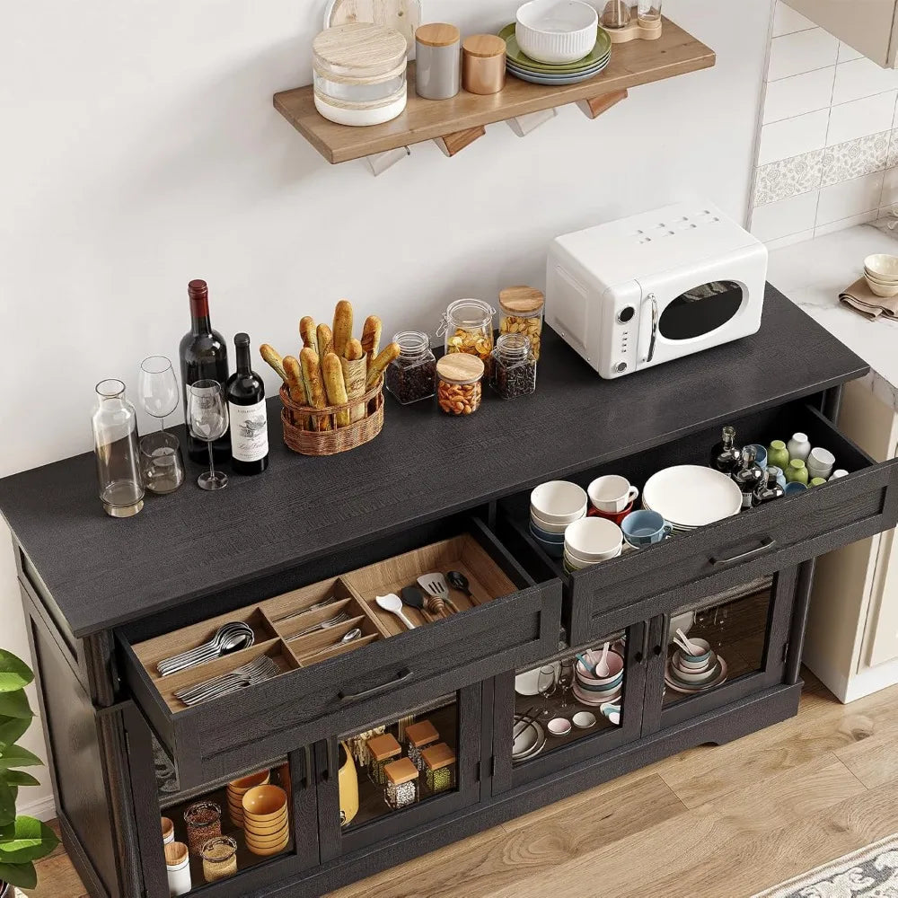 60" Sideboard with 4 Glass Doors and 2 Drawers - Loft&Timber