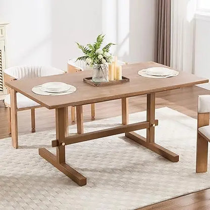 63" Farmhouse Dining Table for 4-6 People, Rectangular Wood Dinner Table - Loft&Timber