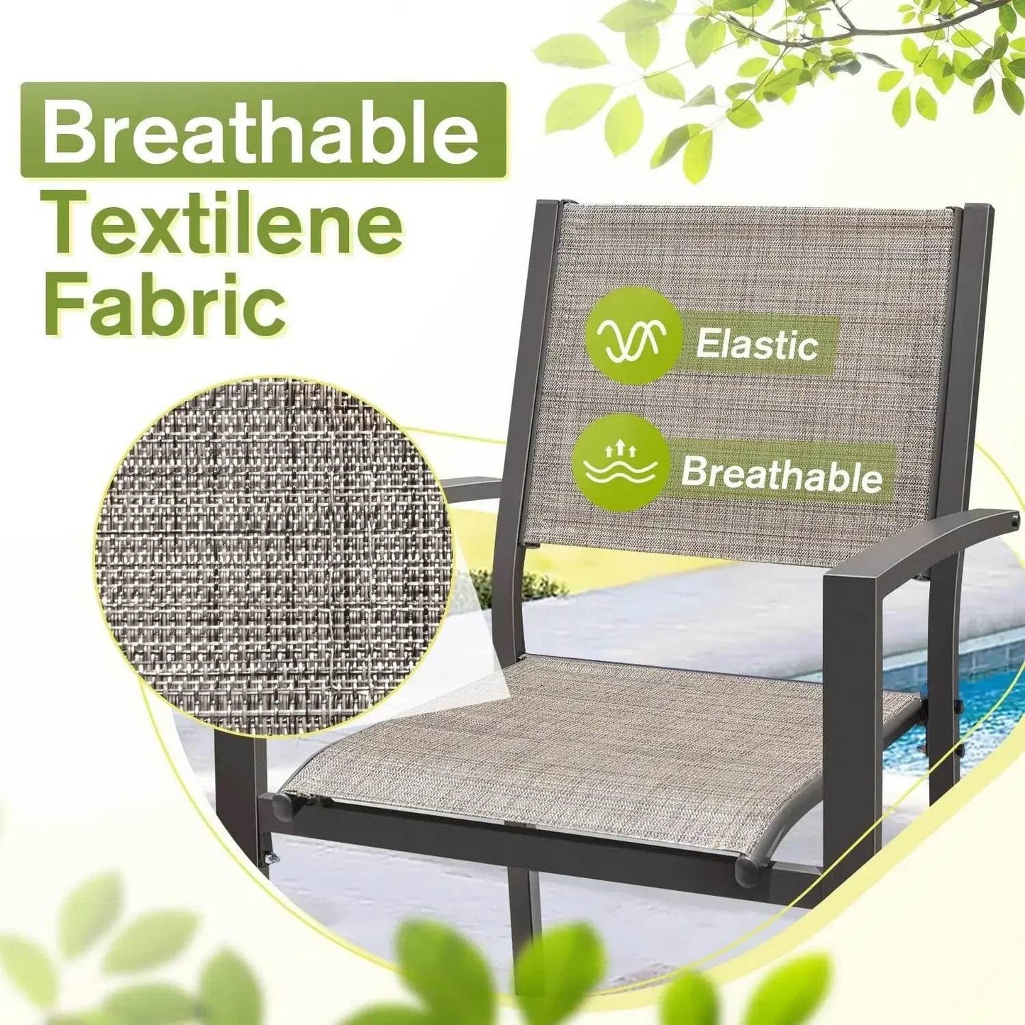 Patio Dining Set 7 Pieces Outdoor Furniture with Large Table and 6 Textilene Chairs - Loft&Timber