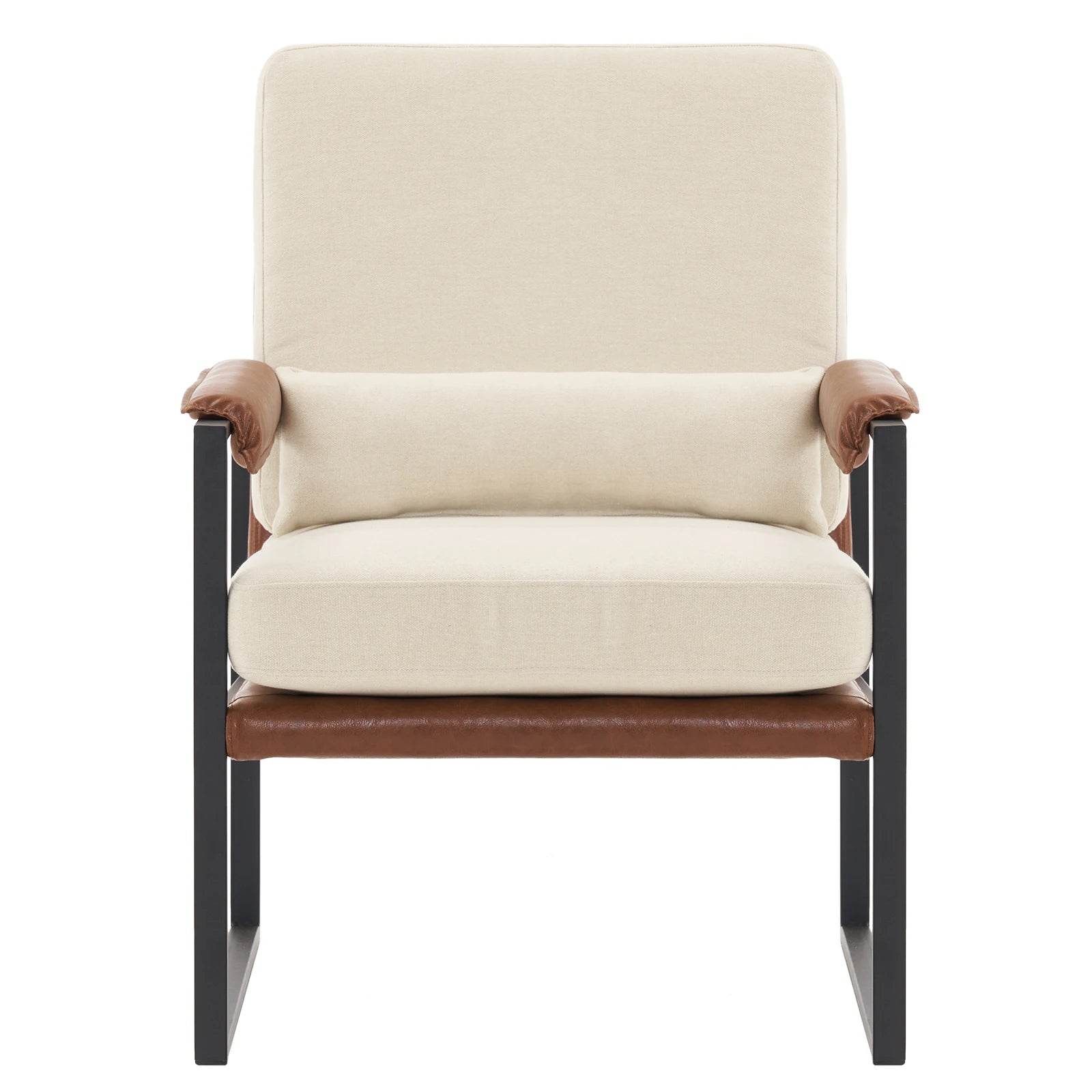 Single Iron Frame Chair Soft Cover Beige Brown Honeycomb Leather Armrest Frame - Loft&Timber