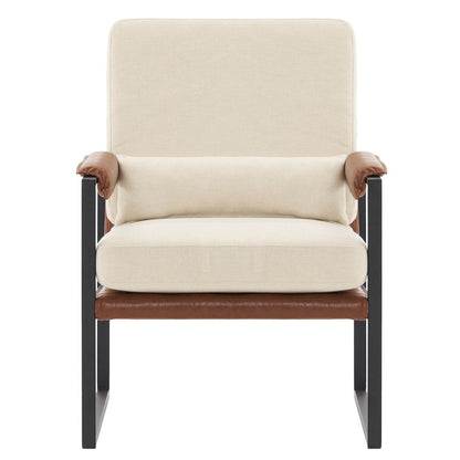 Single Iron Frame Chair Soft Cover Beige Brown Honeycomb Leather Armrest Frame - Loft&Timber