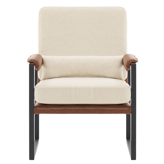 Single Iron Frame Chair Soft Cover Beige Brown Honeycomb Leather Armrest Frame - Loft&Timber