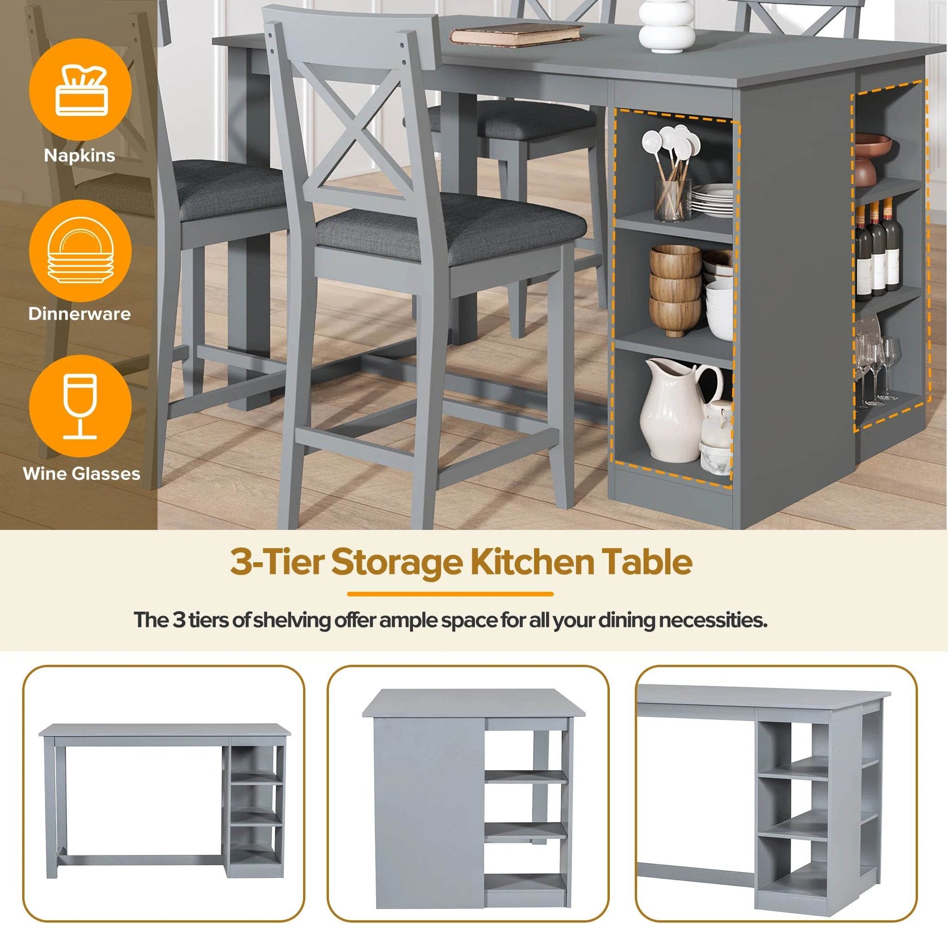 Wood Farmhouse Counter Height Dining Table Set - Loft&Timber