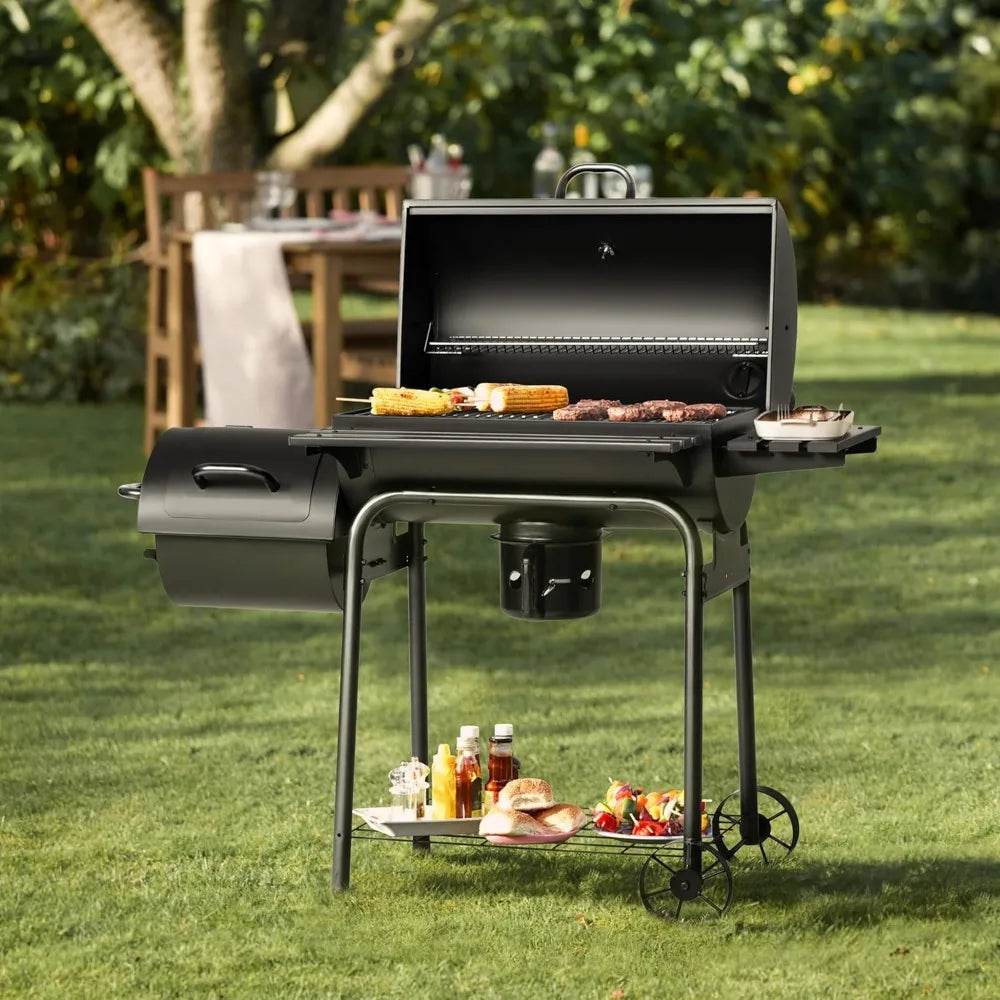 Charcoal Grill, Outdoor BBQ Grill with Offset Smoker and Side Table for Garden and Parties - Loft&Timber