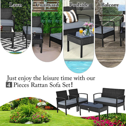 4 PCS Patio Rattan Furniture Set Garden Deck - Loft&Timber