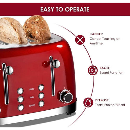 4 Slice Toaster Retro Stainless Steel