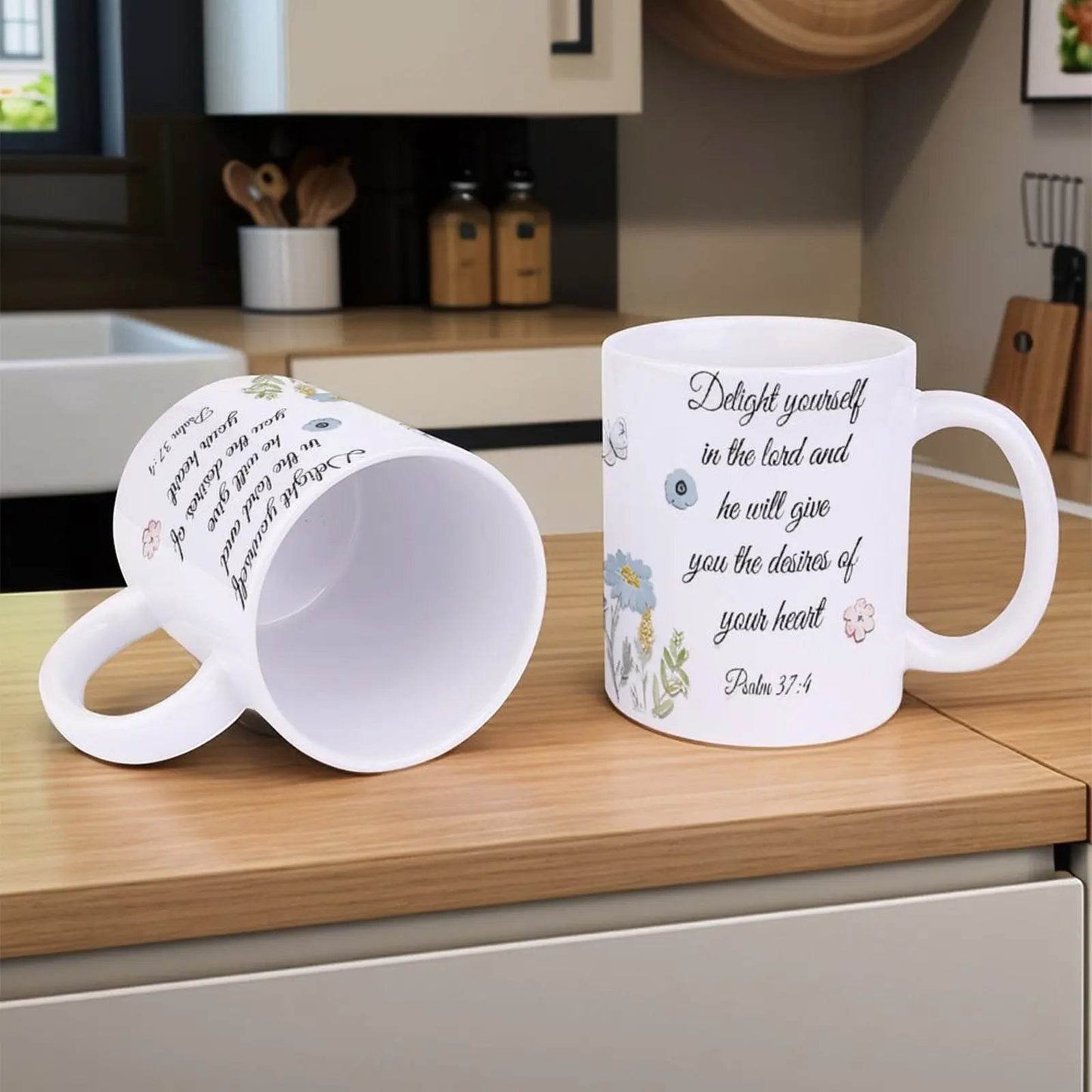 Delight Yourself In The Lord And He Will Give You The Desires Of Your Heart Ceramic Coffee Mug Bible Verse Mugs, 330ml Mugs - Loft&Timber