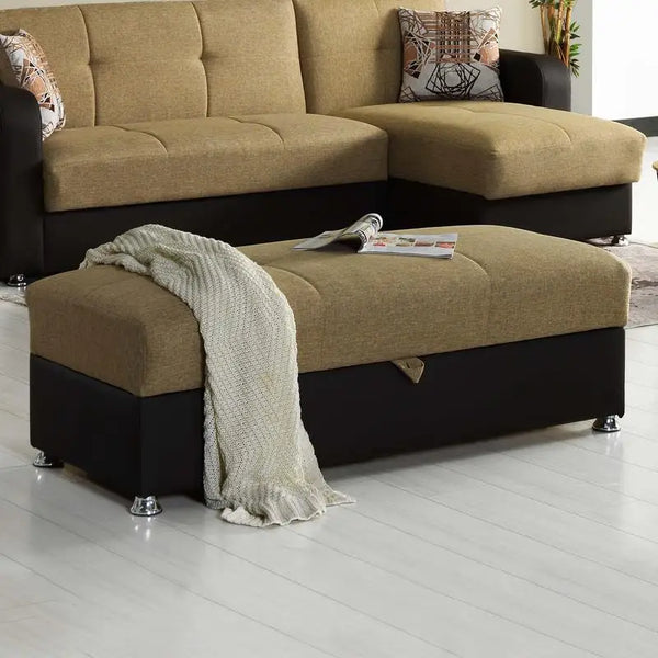 Convertible Ottoman with Storage, Brown PU Leather Upholstered Furniture