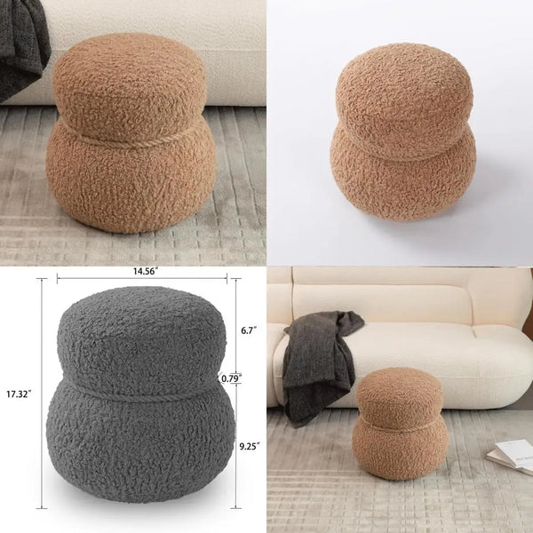 14.56 Inch Snowman-Shaped Ottoman, Compact Footrest Stool, Adorable Teddy Bear Pouf, Comfortable Foot Cushion for Sofas, Contemp