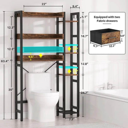 Freestanding 7-Tier Bathroom Organizer with 2 Drawers and Adjustable Shelf for Over-the-Toilet Storage - Loft&Timber