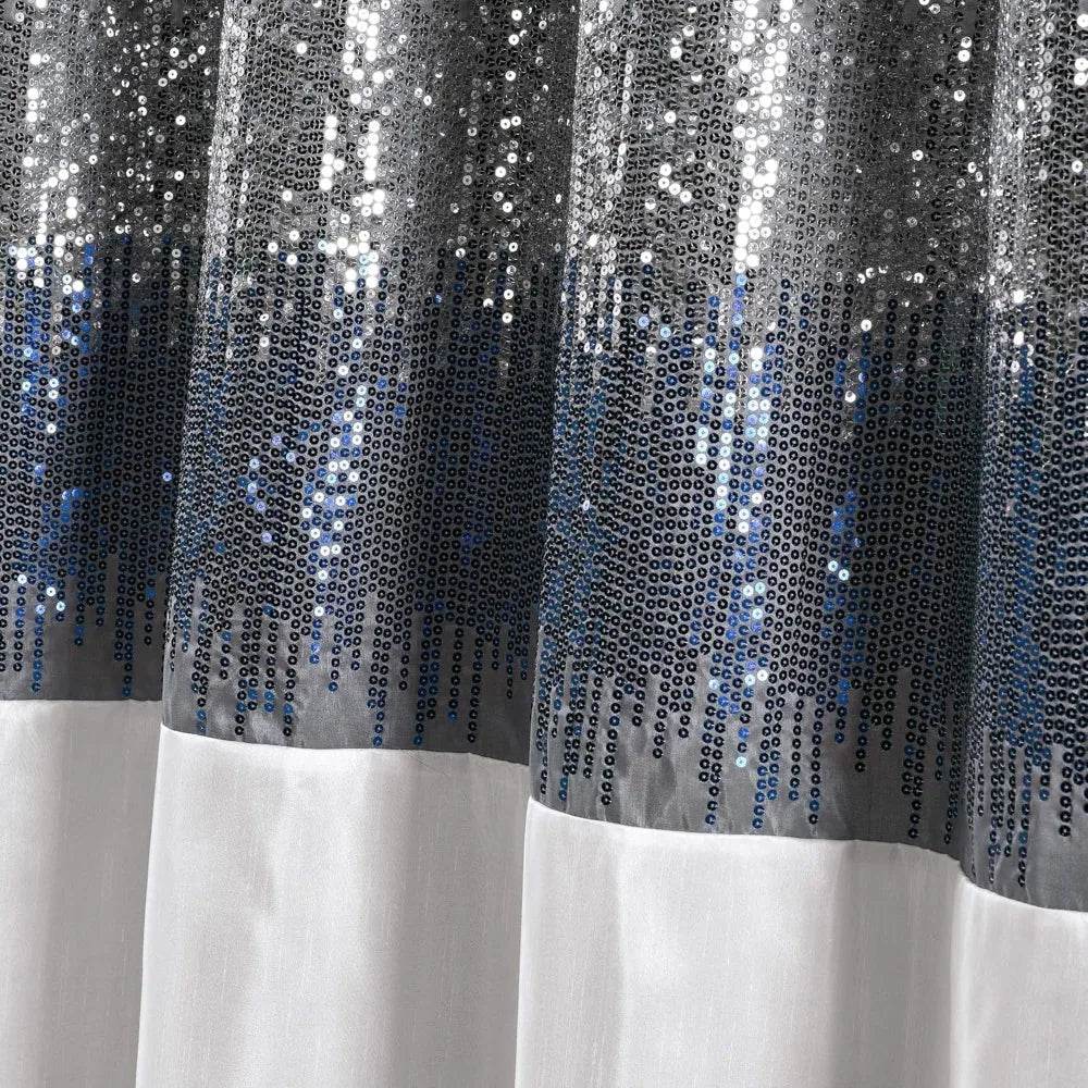 Lush Decor Night Sky Shower Curtain, 72 Inch Width x 84 Inch Height, Navy Blue and White Sequin - Loft&Timber
