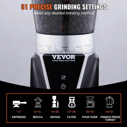 VEVOR 40MM Conical Burr Coffe Bean Electric Grinder - Loft&Timber