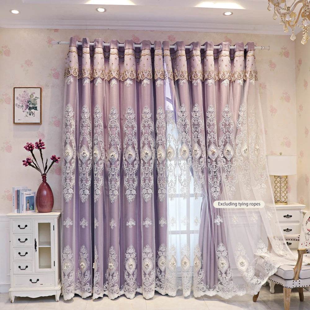 1PC Curtains,Luxury vintage-style embroidered curtains with 3D relief patterns - Loft&Timber