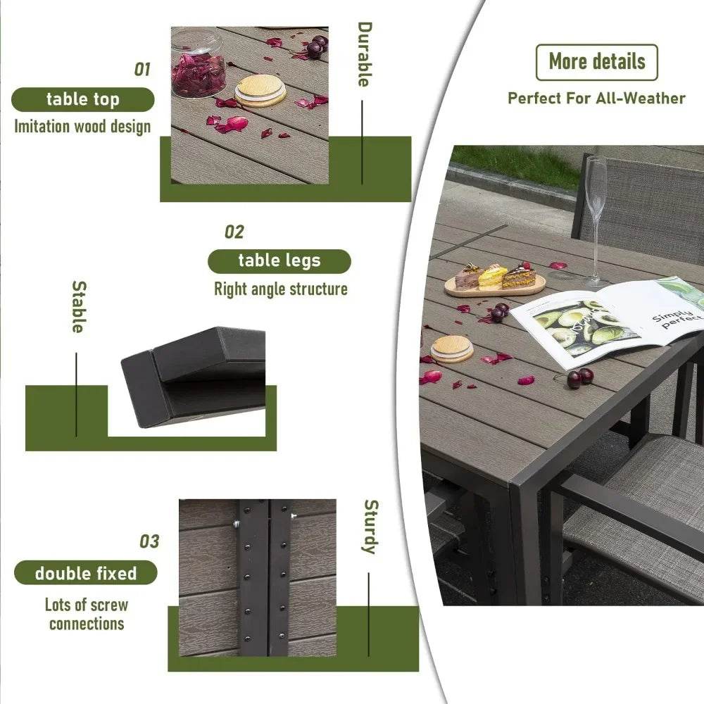 Weather Resistant Table and 6 Stackable Textile Chairs - Loft&Timber