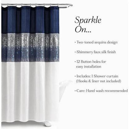 Lush Decor Night Sky Shower Curtain, 72 Inch Width x 84 Inch Height, Navy Blue and White Sequin - Loft&Timber