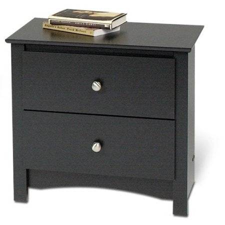 Black Two Drawer Bedroom Nightstand with Brushed Nickle Knobs - Loft&Timber