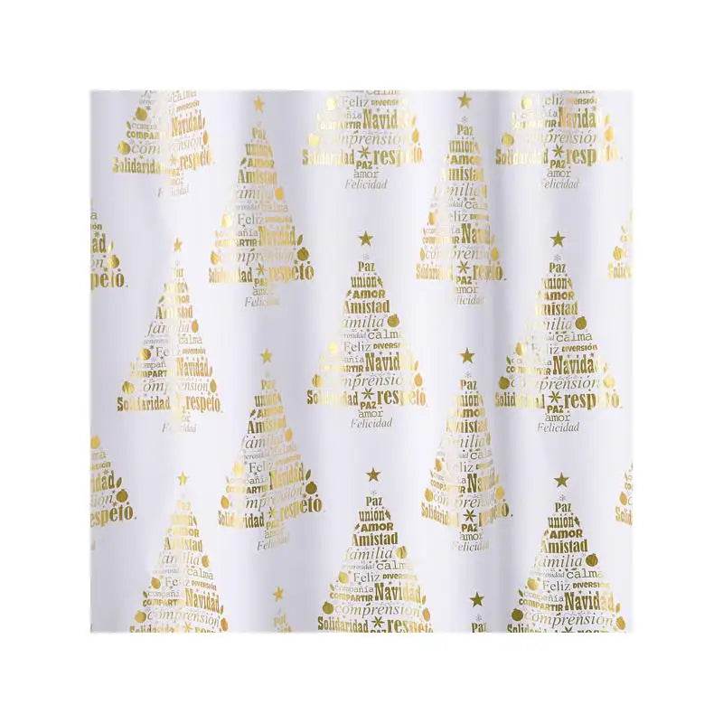 White Holiday Shower Curtain with Gold Foil Print - Loft&Timber