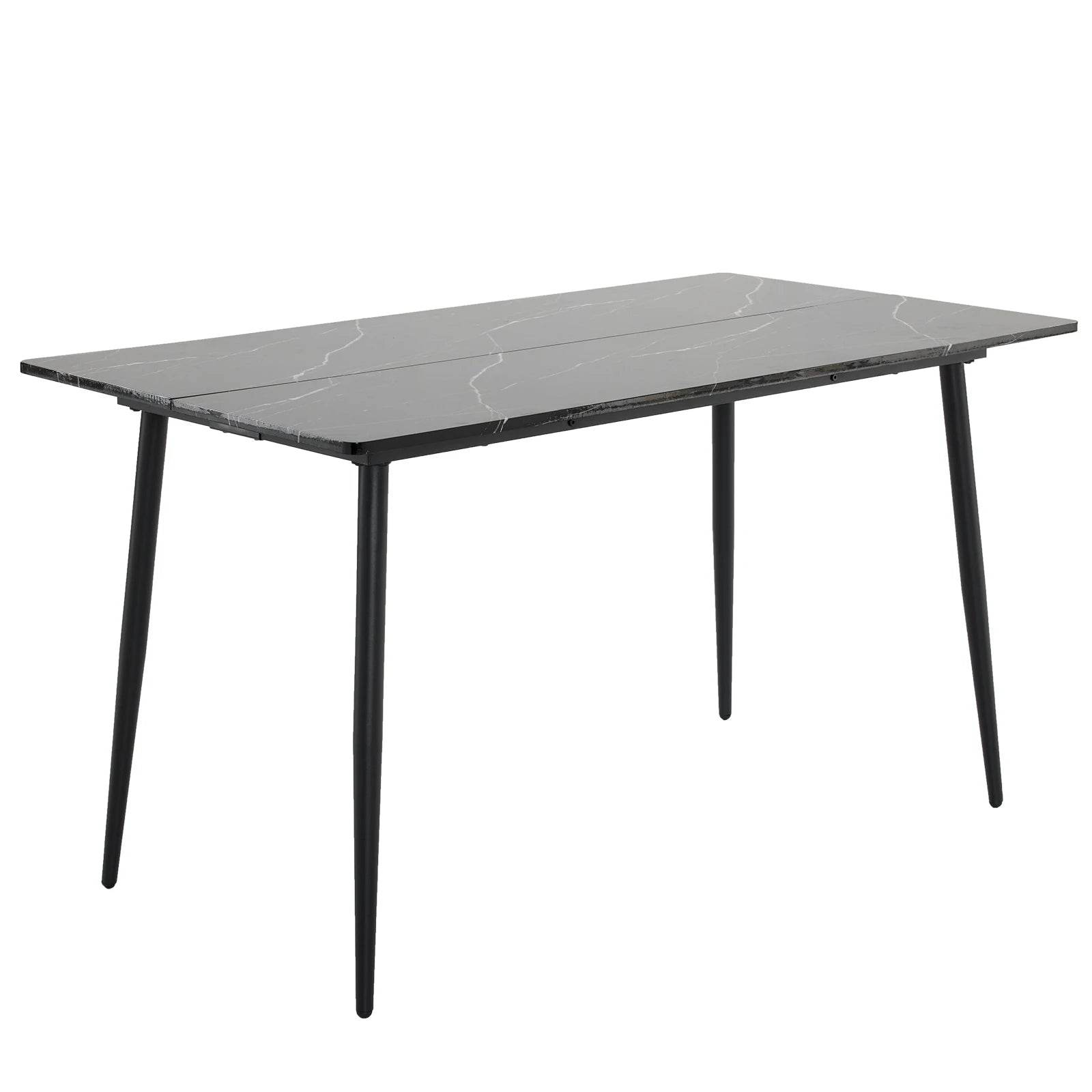 Rectangular table with arc MDF Black tabletop splicing PVC marble surface 140*76*76cm - Loft&Timber