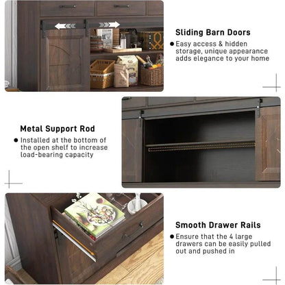 70” Large Sideboard Buffet Cabinet with Storage with 4 Drawers - Loft&Timber