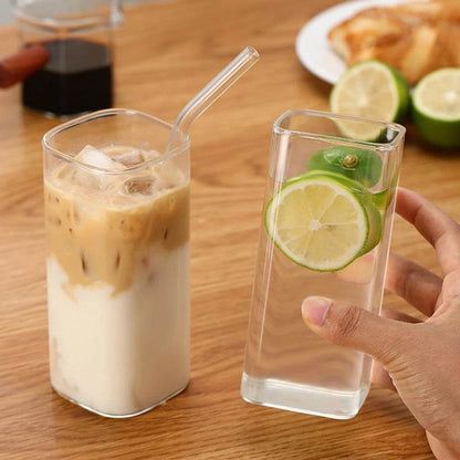 2Pcs Glass Water Cup with Lid and Straw 400ML - Loft&Timber
