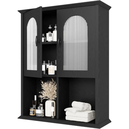 black over-the-toilet storage cabinet with fluted door, 23.6" x 29.5" medicine cabinet