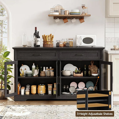 60" Sideboard with 4 Glass Doors and 2 Drawers - Loft&Timber