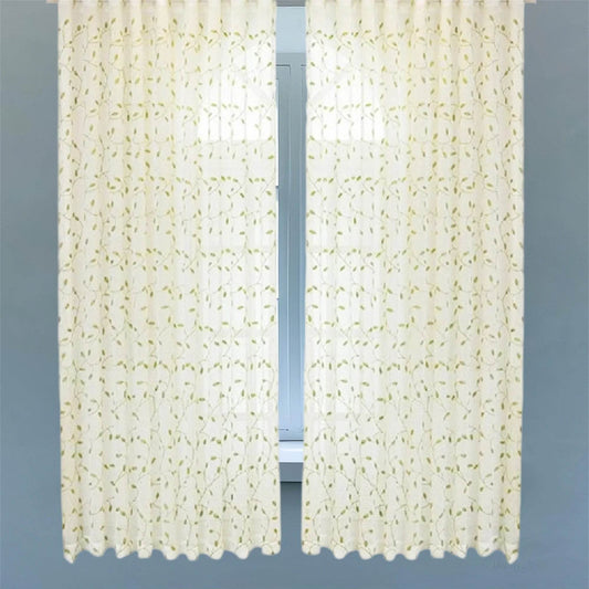 Elegant Floral Embroidered Sheer Window Curtains