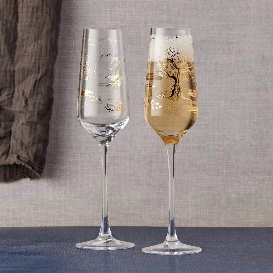 Skye Handmade Champagne Flutes with Hebridean Design 8.5 oz - Loft&Timber