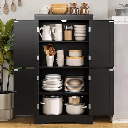 43" Kitchen Pantry Cabinet Storage with Adjustable Shelves and 4 Magnetic Doors - Loft&Timber