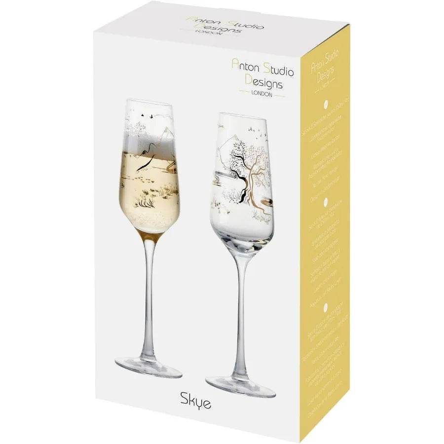 Skye Handmade Champagne Flutes with Hebridean Design 8.5 oz - Loft&Timber