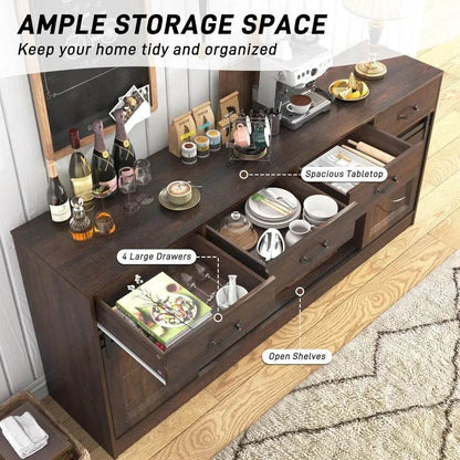 70” Large Sideboard Buffet Cabinet with Storage with 4 Drawers - Loft&Timber