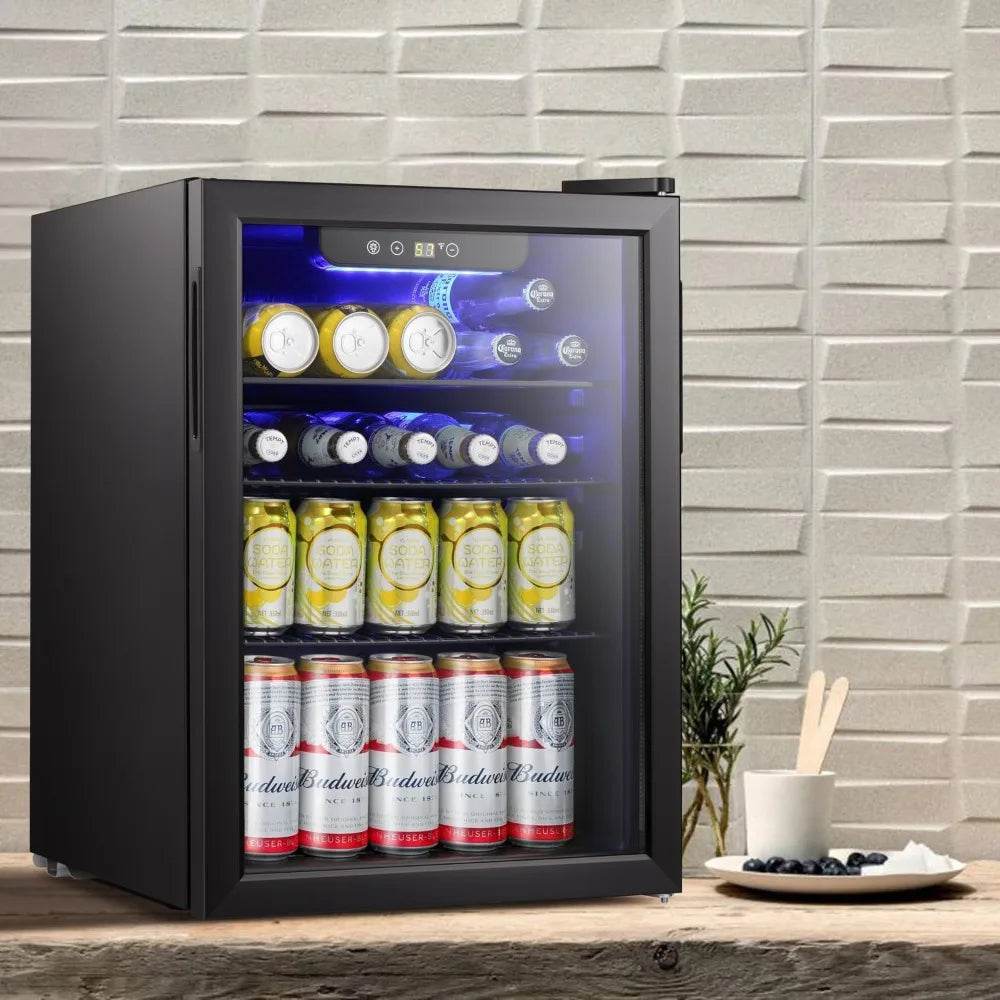 Beverage Refrigerator Cooler-85 Can Mini Fridge Glass Door - Loft&Timber