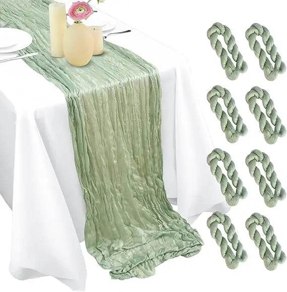8 Pack Sage Green Cheesecloth Table Runners - Loft&Timber
