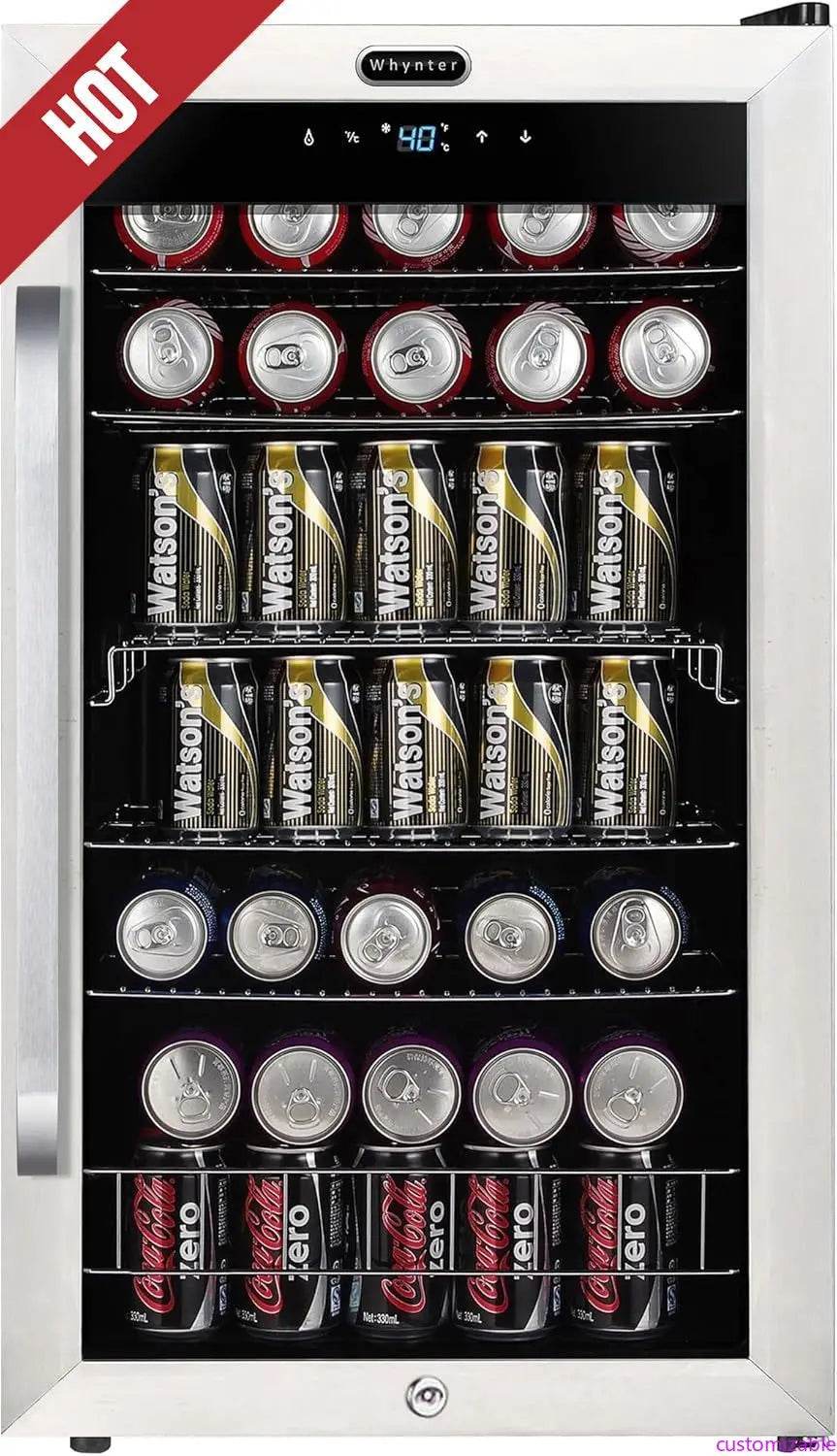 Customizable Beverage Refrigerator with Double-Layer Glass Door, 136-Can Drink Mini Fridge with Lock & Digital Control