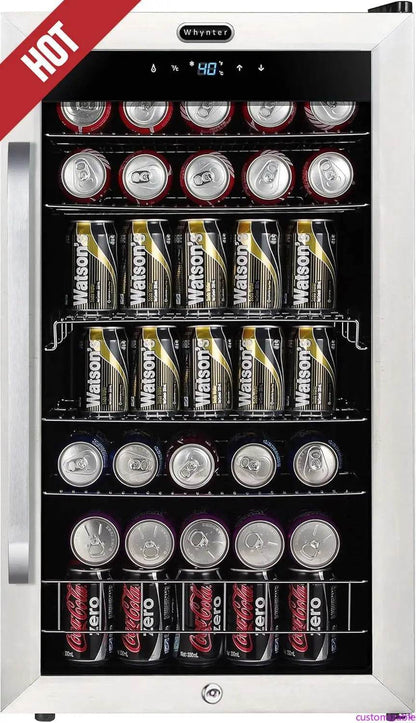 Customizable Beverage Refrigerator with Double-Layer Glass Door, 136-Can Drink Mini Fridge with Lock & Digital Control