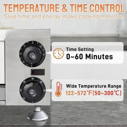 Electric Countertop Pizza Oven, Commercial Indoor Pizza Oven Stainless Steel 1100W with Removable Crumb Tray - Loft&Timber