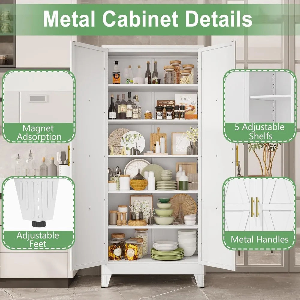 Tall Pantry Cabinet 75" H with Doors and Shelves - Loft&Timber