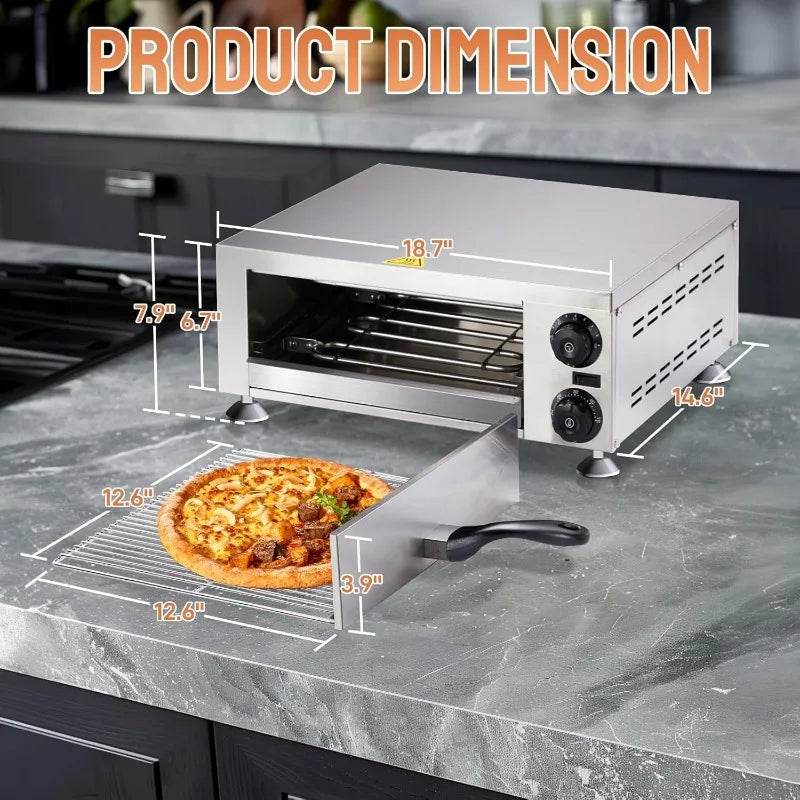Electric Countertop Pizza Oven, Commercial Indoor Pizza Oven Stainless Steel 1100W with Removable Crumb Tray - Loft&Timber