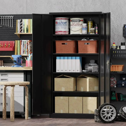 Garage Storage Cabinet with 2 Lockable Doors, 5 Adjustable Shelves - Loft&Timber