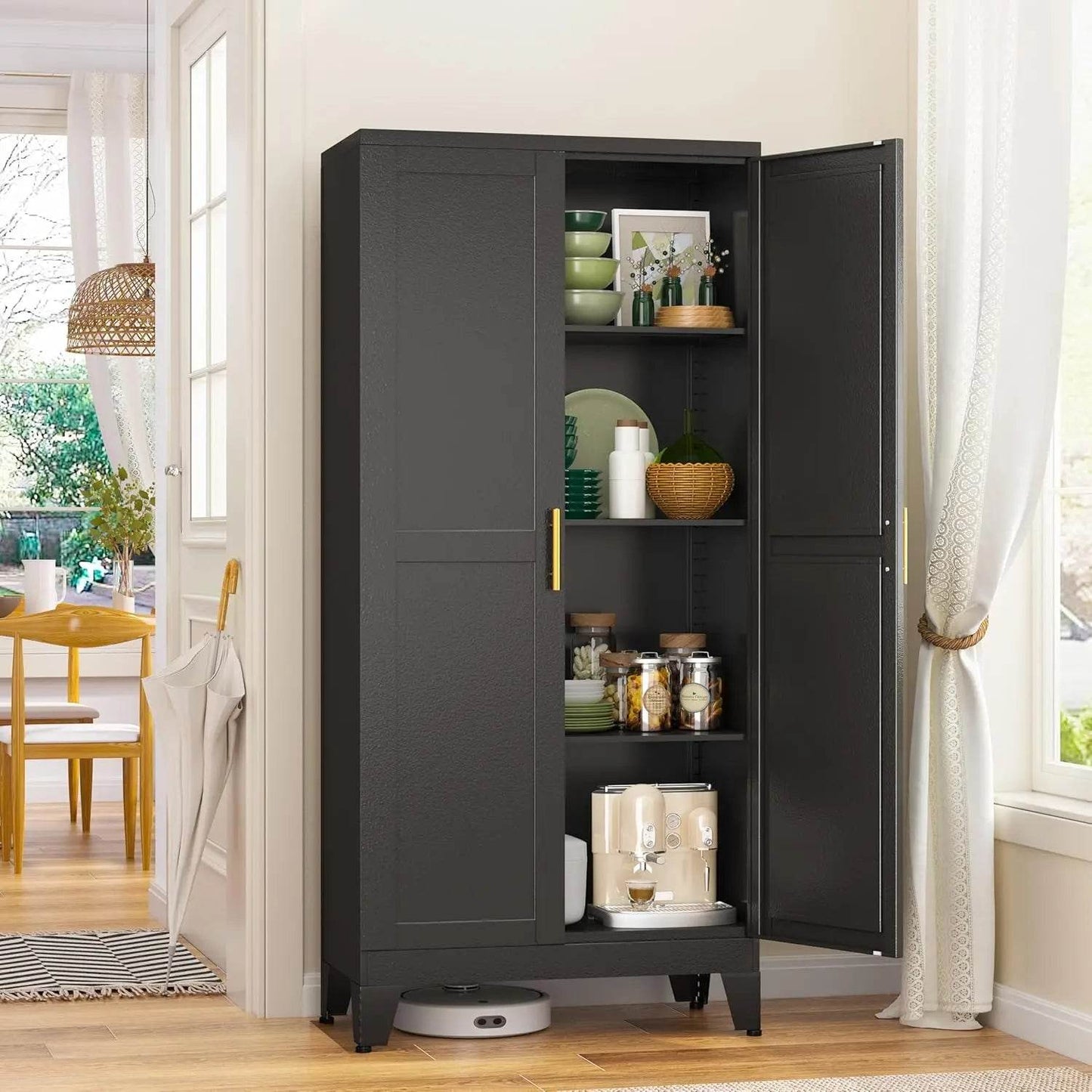 Metal Pantry Cabinet with 2 Door and 3 Adjustable Shelves - Loft&Timber