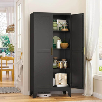 Metal Pantry Cabinet with 2 Door and 3 Adjustable Shelves - Loft&Timber