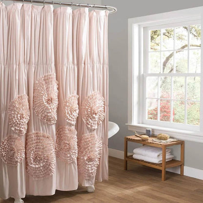Serena 72 Wide x 72 Long Ruffled Shower Curtain in Blush Pink - Loft&Timber