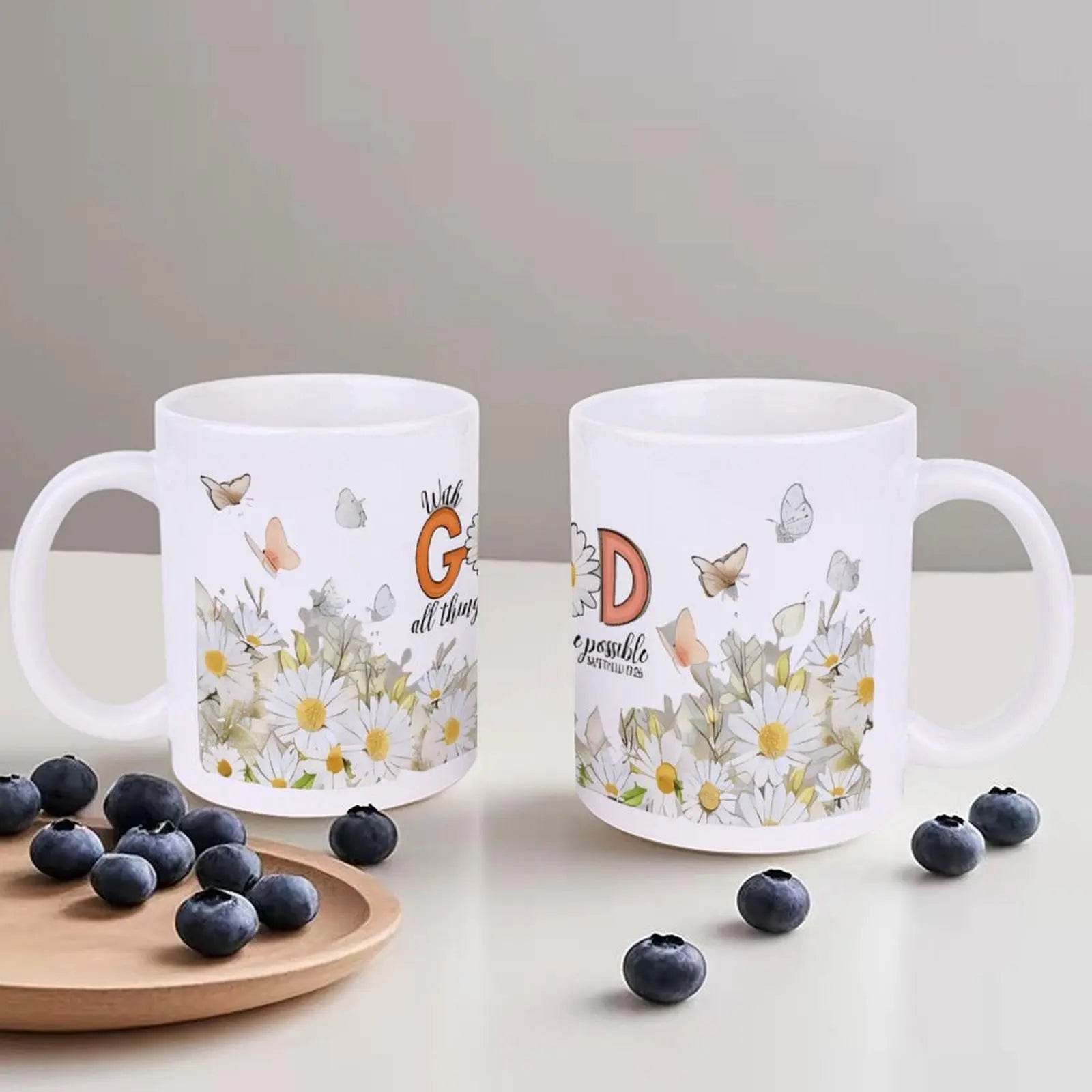 God All Things Are Possible Ceramic Coffee Mug Bible Verse Mugs, 330ml - Loft&Timber
