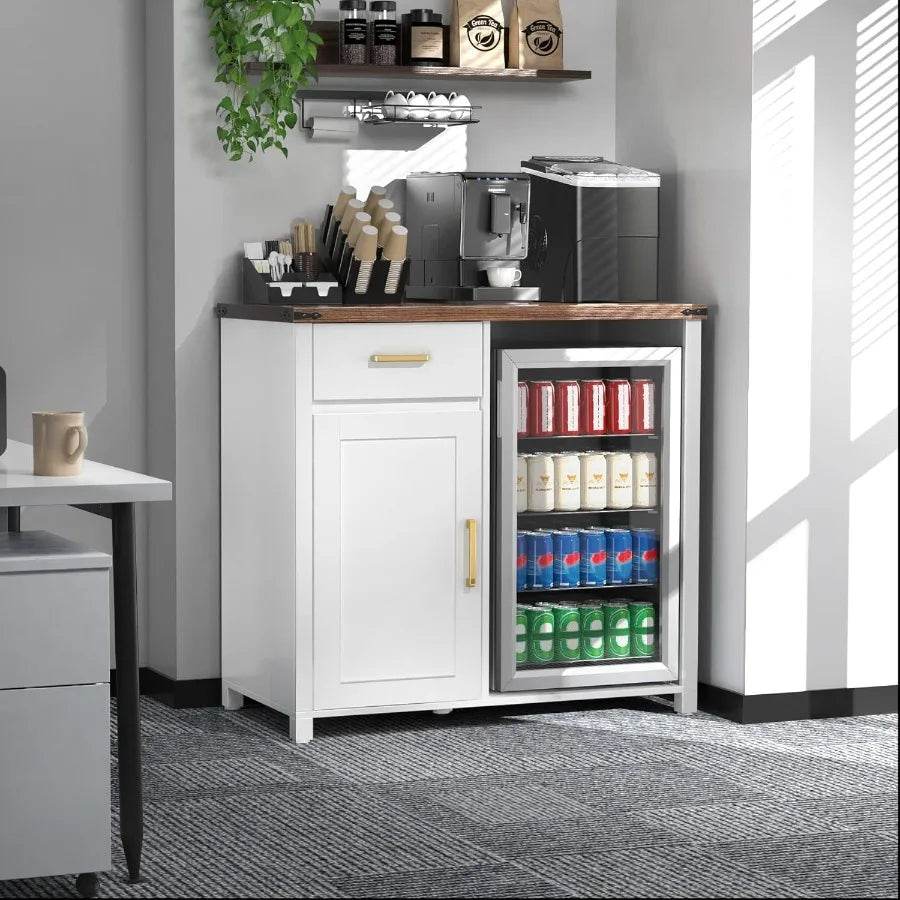Compact Coffee Bar with Integrated Mini Fridge Cabinet Stand 39.4 Wide X 20.9 Dept