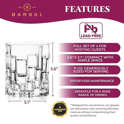 Whiskey Glasses - Double Old Fashioned Rocks Glass - Set Of 4 - Loft&Timber