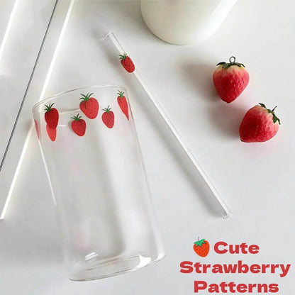4 Sets Strawberry Cups, 300ML Clear Small Glass Strawberry Drinking Cups with 4 Pieces and Straws - Loft&Timber