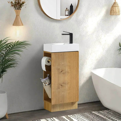 Modern floor standing small bathroom vanity, bathroom cabinet set with 2 toilet paper holders