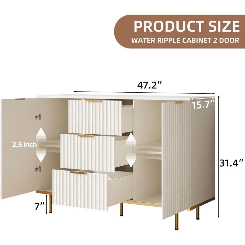 Fluted Sideboard Cabinet, 2 Door & 3 Drawer Design - Loft&Timber