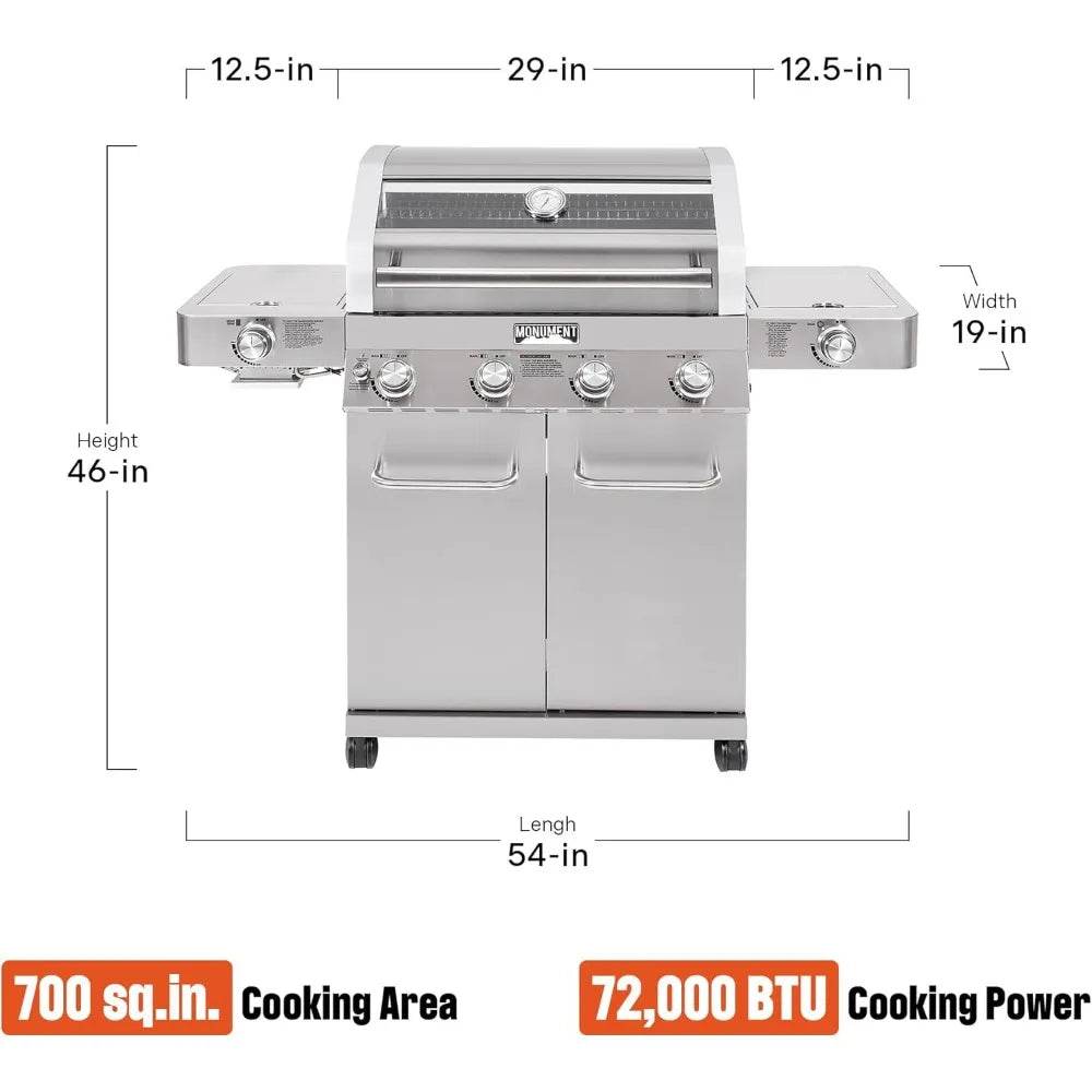 Stainless Steel 4-Burner Propane Gas Grill with Infrared Side Sear and Side Burners - Loft&Timber