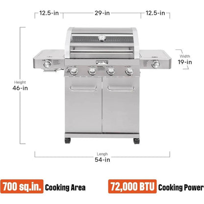 Stainless Steel 4-Burner Propane Gas Grill with Infrared Side Sear and Side Burners - Loft&Timber